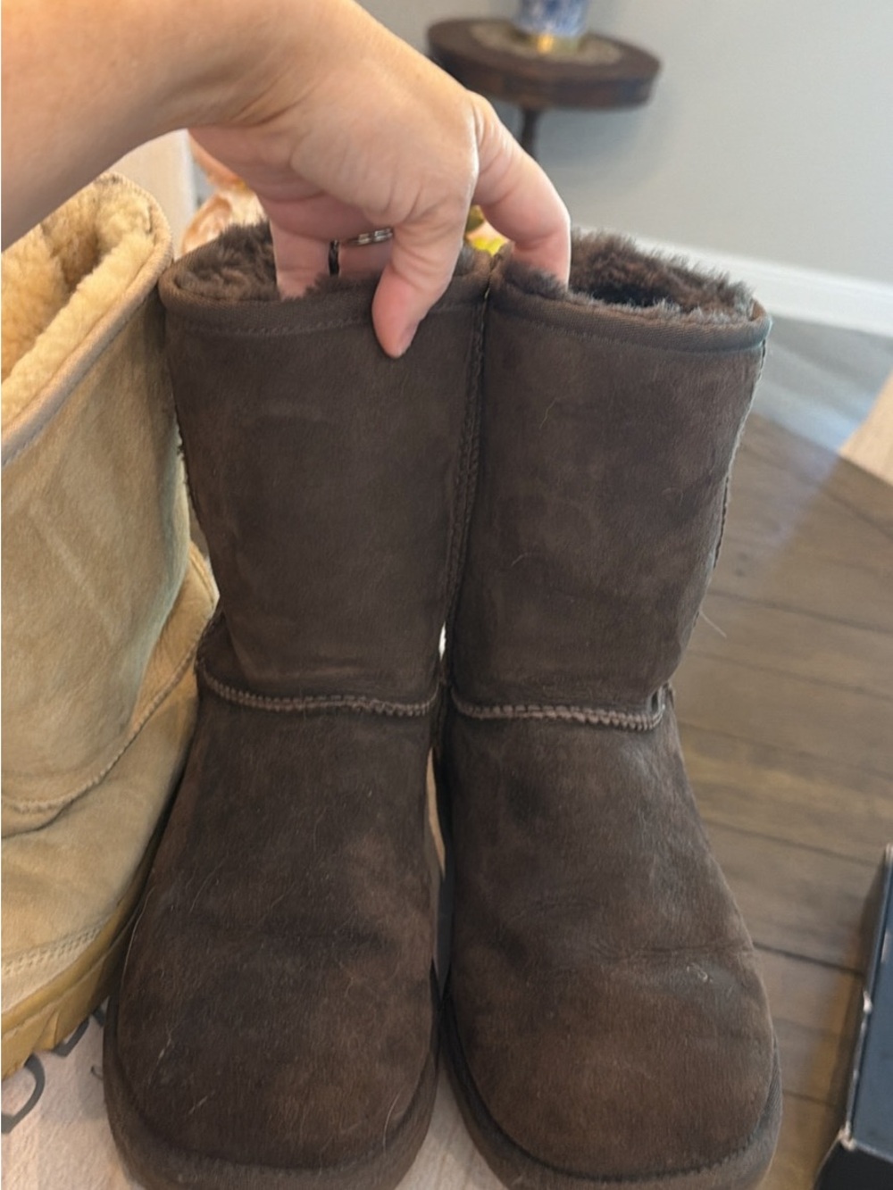 UGG Dark Brown Suede Shearling Boots